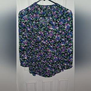 Ralph Lauren Womens Top Black White Purple Green Floral Size Medium